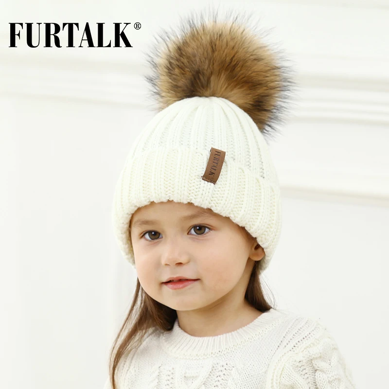 Furtalk Унисекс детей в возрасте 2 7 теплые зимние Pom Hat для мальчиков и девочек