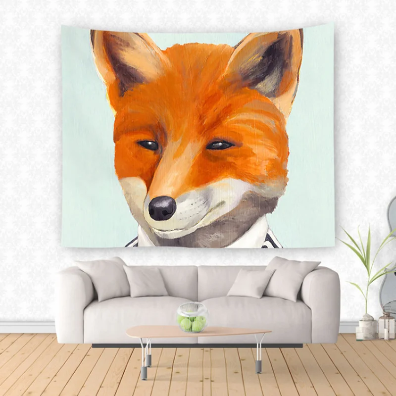 

Fox Hedgehog Deer Fabric Decorative Wall Hanging Tapestry Forrest Wolf Decor Polyester Curtain Table Cover Beach Picnic Usage