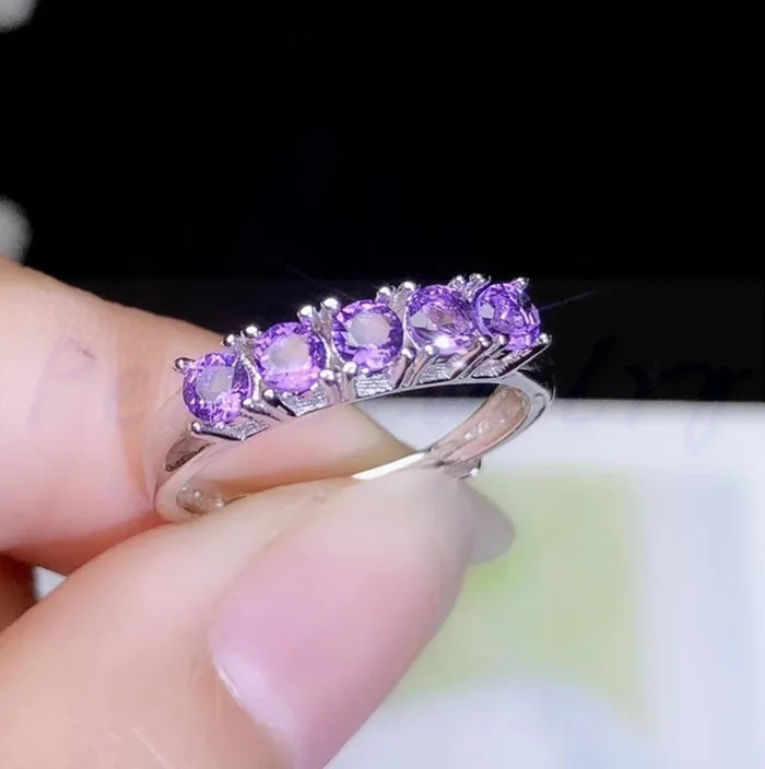 Натуральное Настоящее аметистовое кольцо на палец из серебра 925 пробы 0.15ct * 5 шт