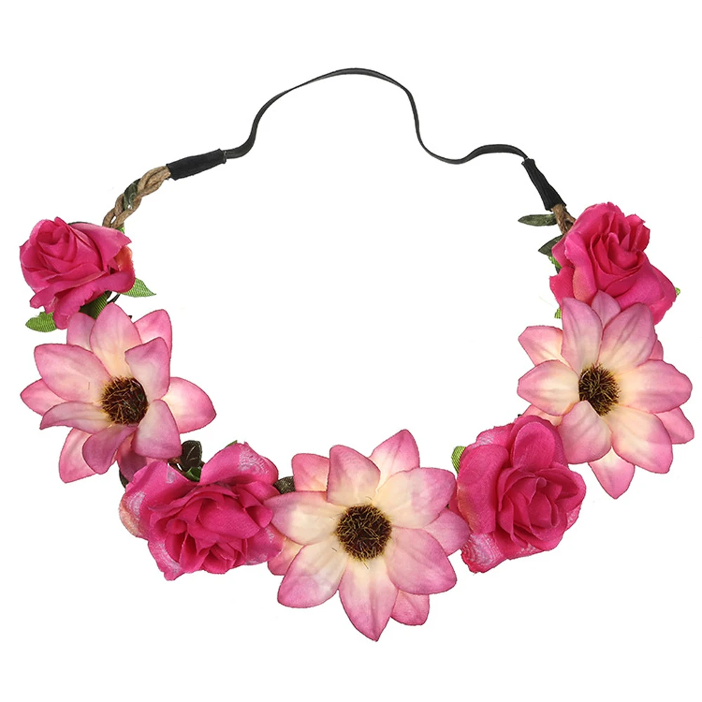 QOOKOO I Artificial Flower Wreath Crown Wedding Bride Beach Elastic Head Bands Decoration Garlands Boho Garland Handmade Fabric |