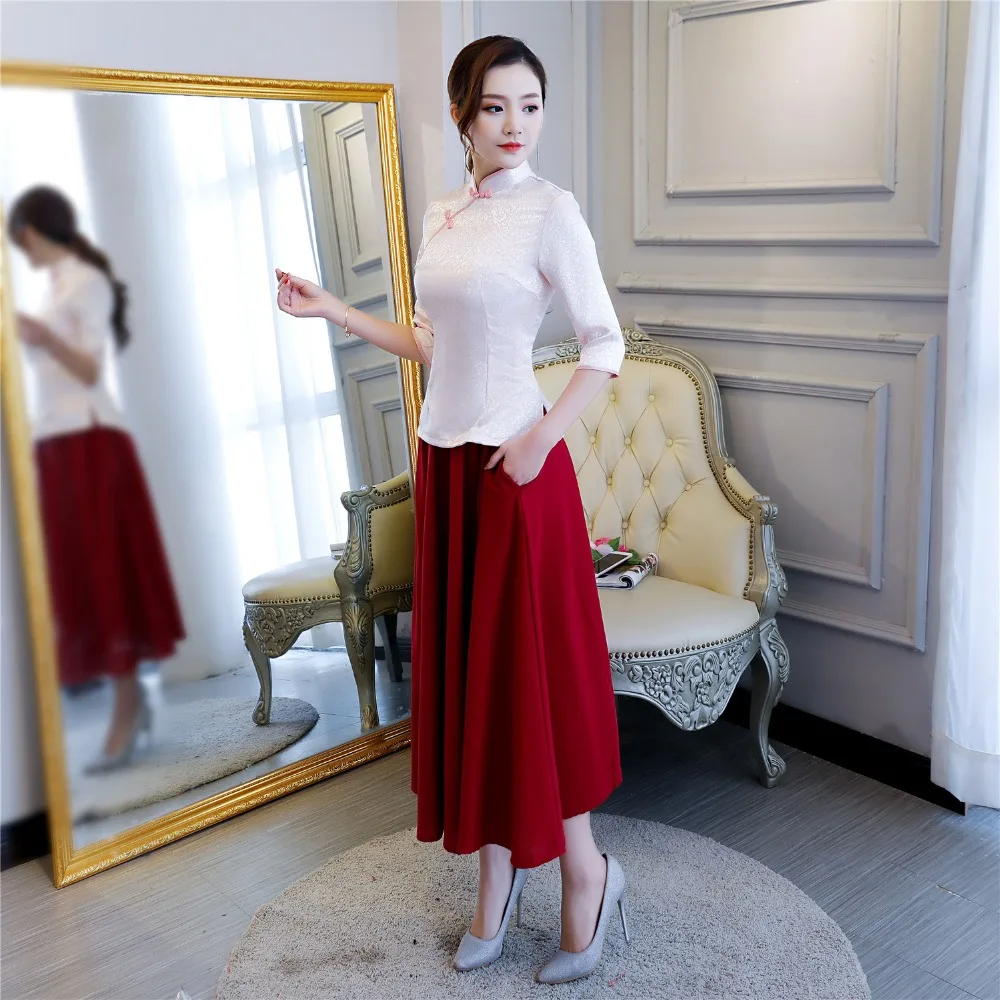 Shanghai Story традиционные китайские топы, 3/4 рукав, cheongsam Топ, традиционный китайский топ, смесь хлопка, блузка, Топ