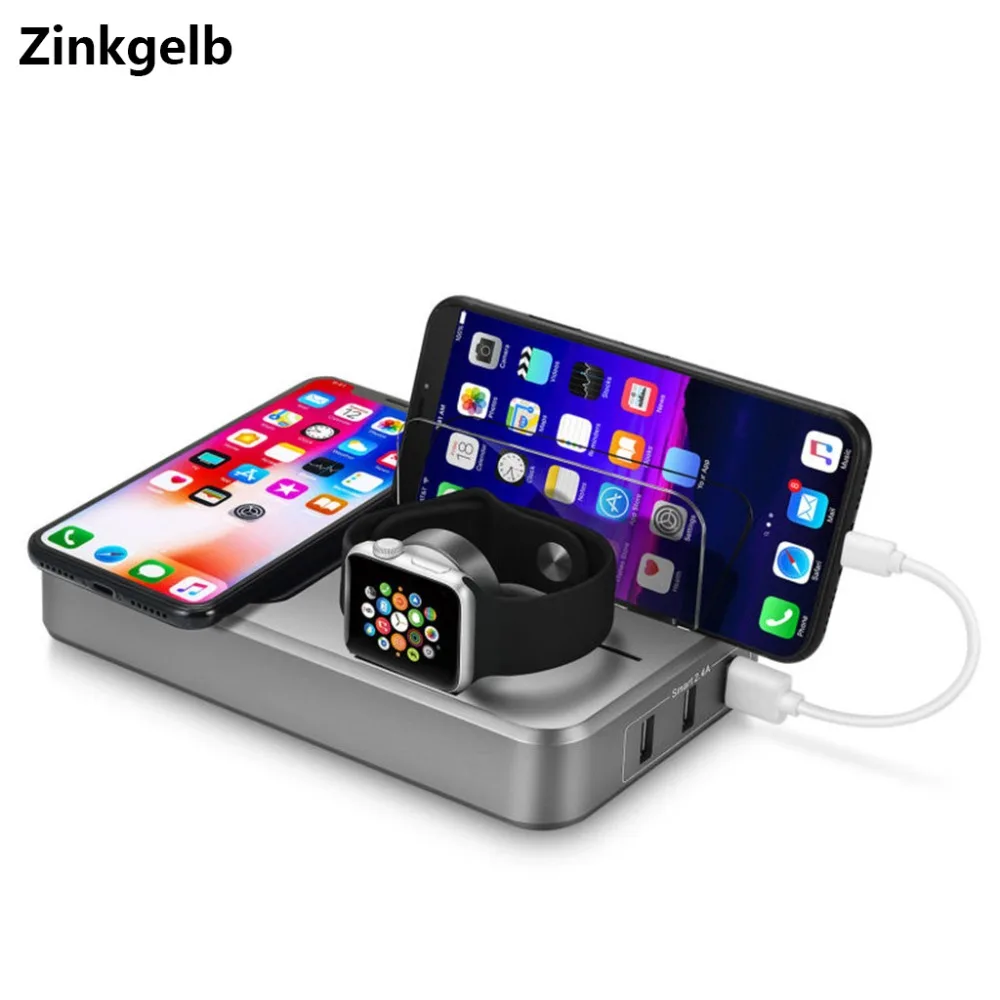 Desktop с несколькими usb-портами Зарядное устройство беспроводной зарядный блок 10 W Qi Quick Charge 3,0 Fast Зарядное устройство Apple Watch Зарядное устройство Подставка Dock