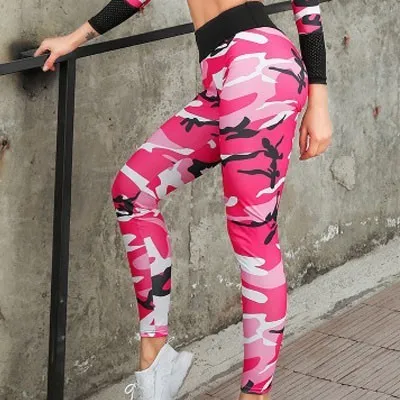 Pink Pants 1PCS Камуфляжный комплект для фитнеса, Женский комплект из 2 предметов, комплекты для йоги, женская одежда для спортзала, спортивная одежда для бега, женская спортивная одежда, сексуальный ансамбль, одежда для спортзала - Цвет: Pink Pants 1PCS