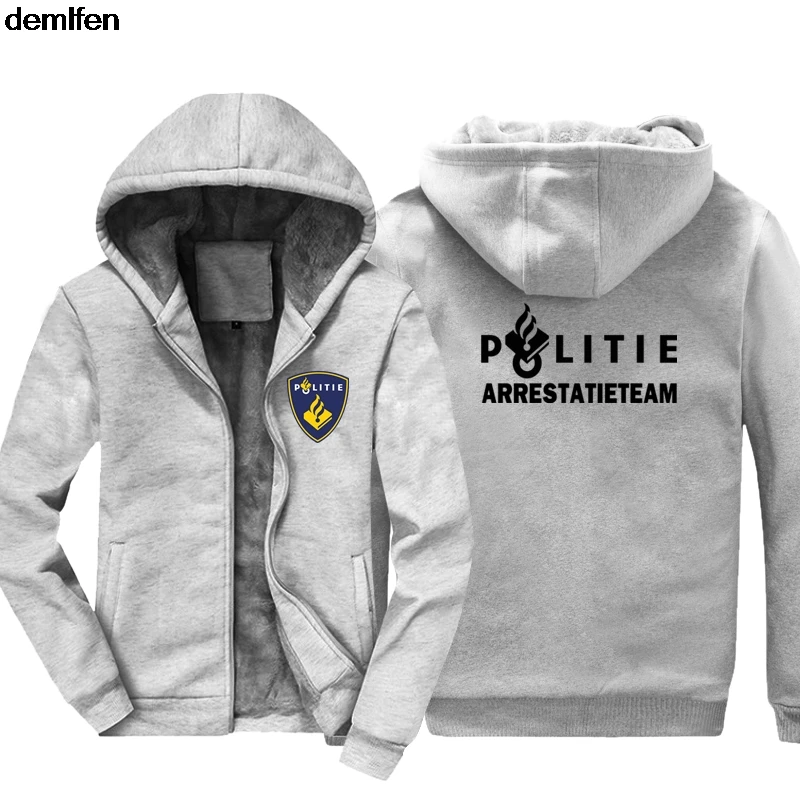 Netherland Politie Police Special Swat Force Мужские толстовки, новинка, хлопковое пальто, модная зимняя теплая куртка, толстовка - Цвет: gray