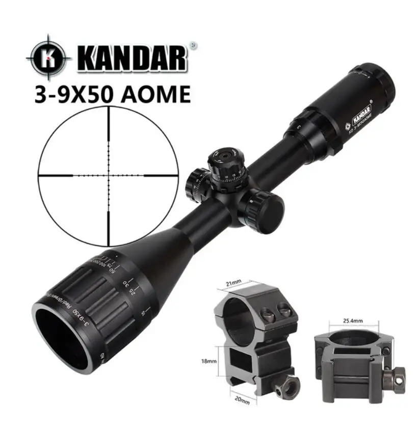 KANDAR 3-9x50 AOE Mil-dot Сетка RifleScope блокировка, сброс полный размер Охотничья винтовка прицел тактический оптический прицел - Цвет: with picatinny ring2