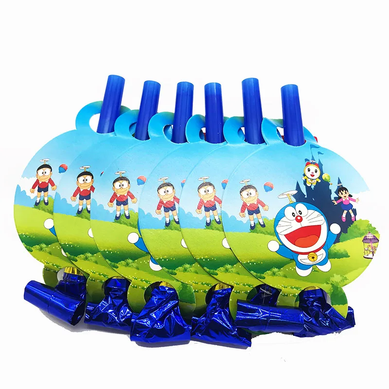 Blowouts x 6 Doraemon тема одноразовая посуда для вечеринки Посуда Бумажная чашка тарелка шляпа торт Детские флажки для душа Дети День рождения принадлежности AH25 - Цвет: Blowouts x 6