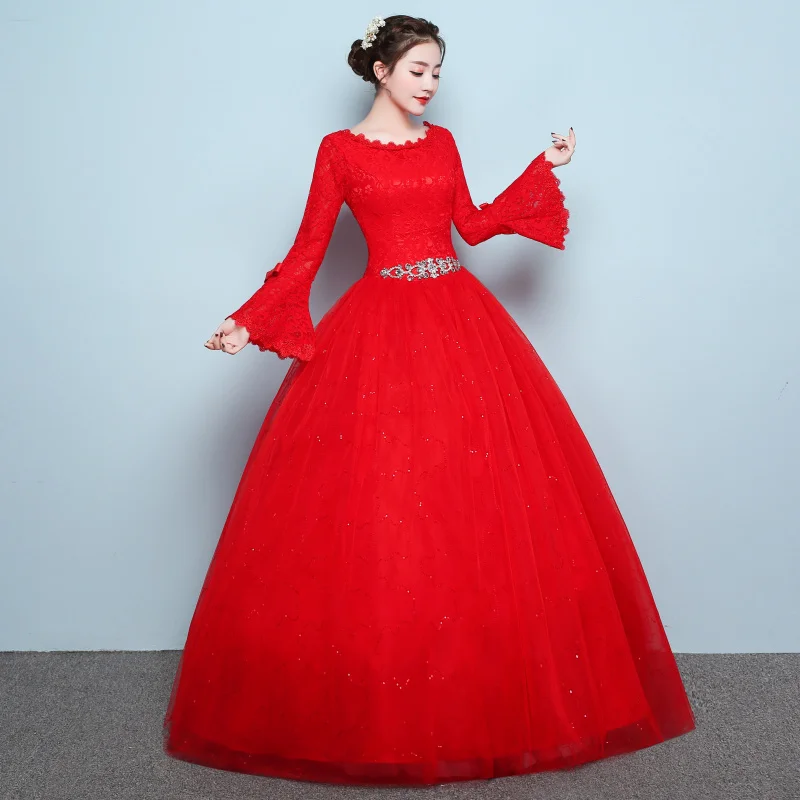 Новинка 2018 красное свадебное платье Vestido De Noiva винтажное с расклешенным рукавом и