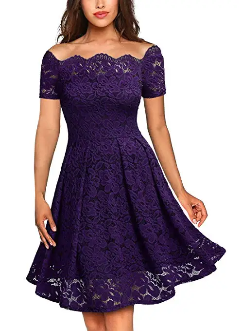 PURPLE FEECOLOR женское винтажное цветочное кружевное платье с коротким рукавом, коктейльное вечернее платье - Цвет: PURPLE