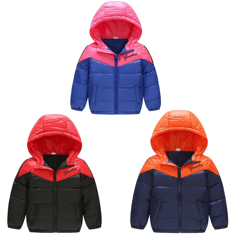 

Kids Long Sleeve Hooded Color Patchwork Winter Down Coats Active Style Warm Winter Jacket Coats