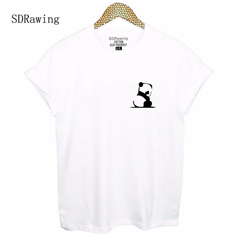 

Cartoon Panda Print Tshirt Women 2020 Summer O-neck Cotton Tee Shirt Femme Black White Casual T-shirt Women Tops drop ship