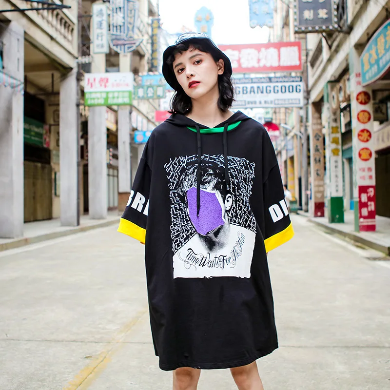 Vefadisa женское платье футболка с принтом персонажа 2019 летнее три четверти в стиле