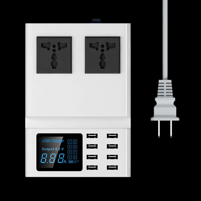 INGMAYA многопортовое USB зарядное устройство светодиодный цифровой дисплей 2 штепсельная розетка переменного тока зарядная станция для iPhone iPad samsung huawei Mi адаптер - Тип штекера: США