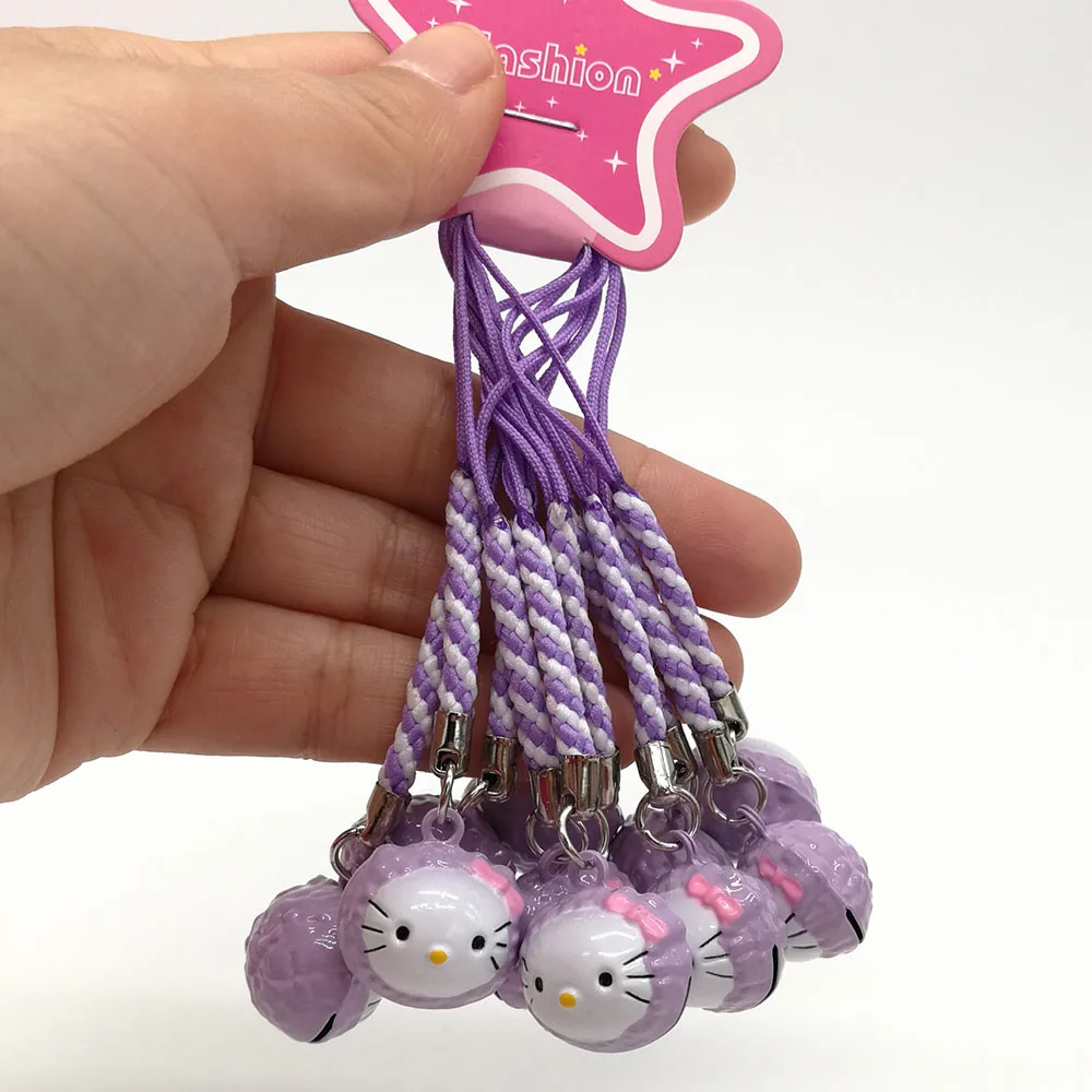 Kitty Purple 100 шт Pikchu Stitch Scrump Jack mickey minnie Marie Doraemon лягушка Медвежонок для мобильного телефона на ремешке колокольчики Цифры Розничная - Цвет: Kitty Purple