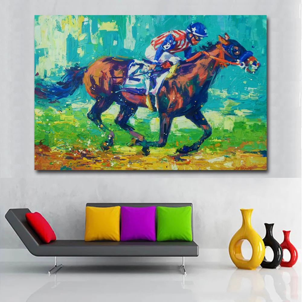 Абстрактная масляная живопись пейзаж американский дух Horserace настенная