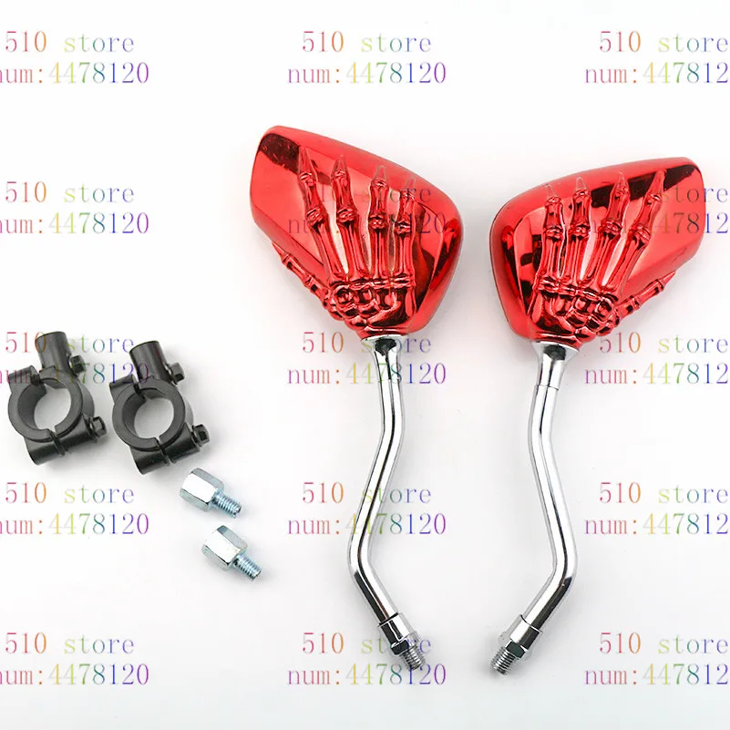 

free shipping red skeleton hand skull bone motorbike side mirror ATV Off-road motocross parts scooter mirrors motorcycle rearvie