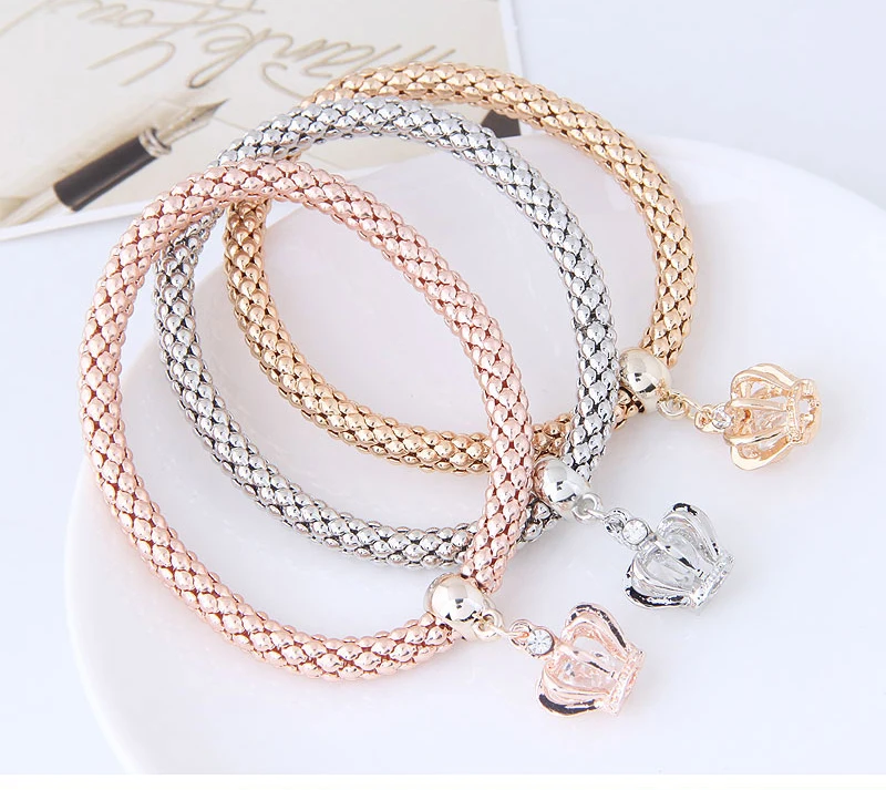 LEMOER 3 шт Золотой цвет кристалл очаровательный браслет с короной для женщин