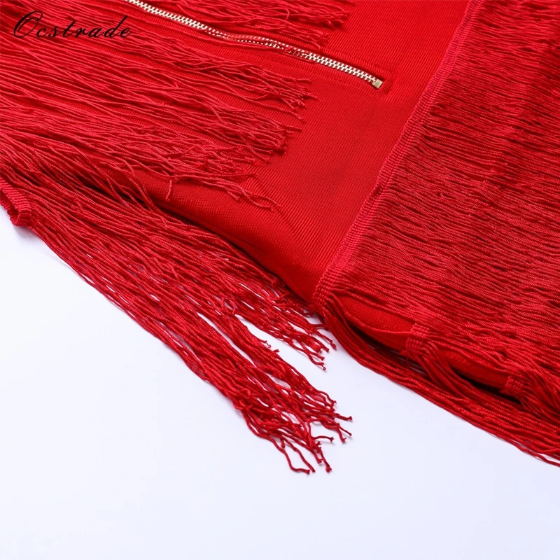 Ocstrade сексуальное платье с кисточками 2017 новое поступление элегантные красные
