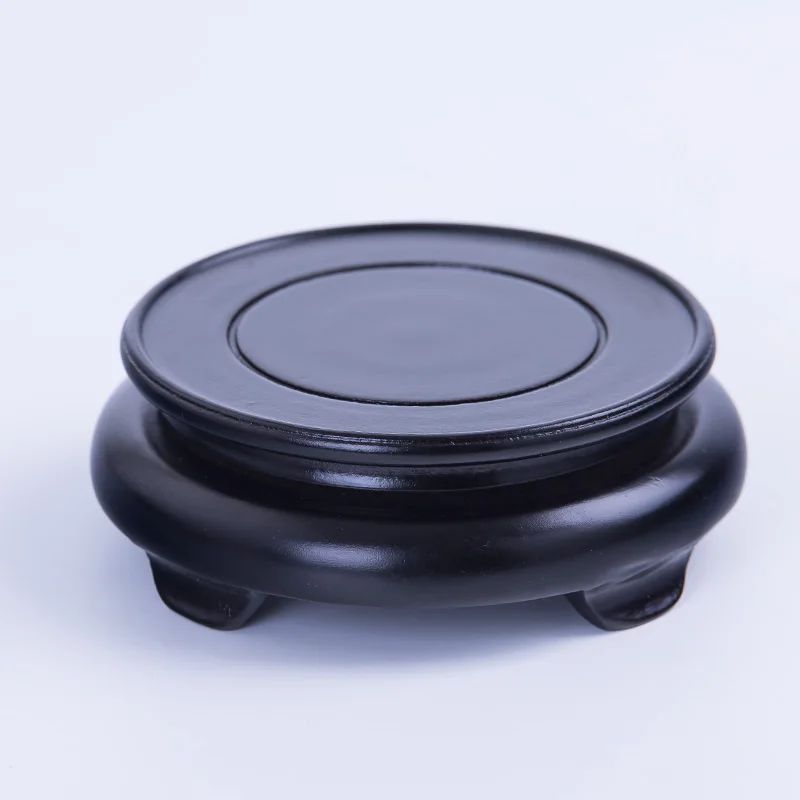 

10-30cm Diameter matte black rotating wooden base round ceramic aquarium flower vase base stone teapot wooden frame stand