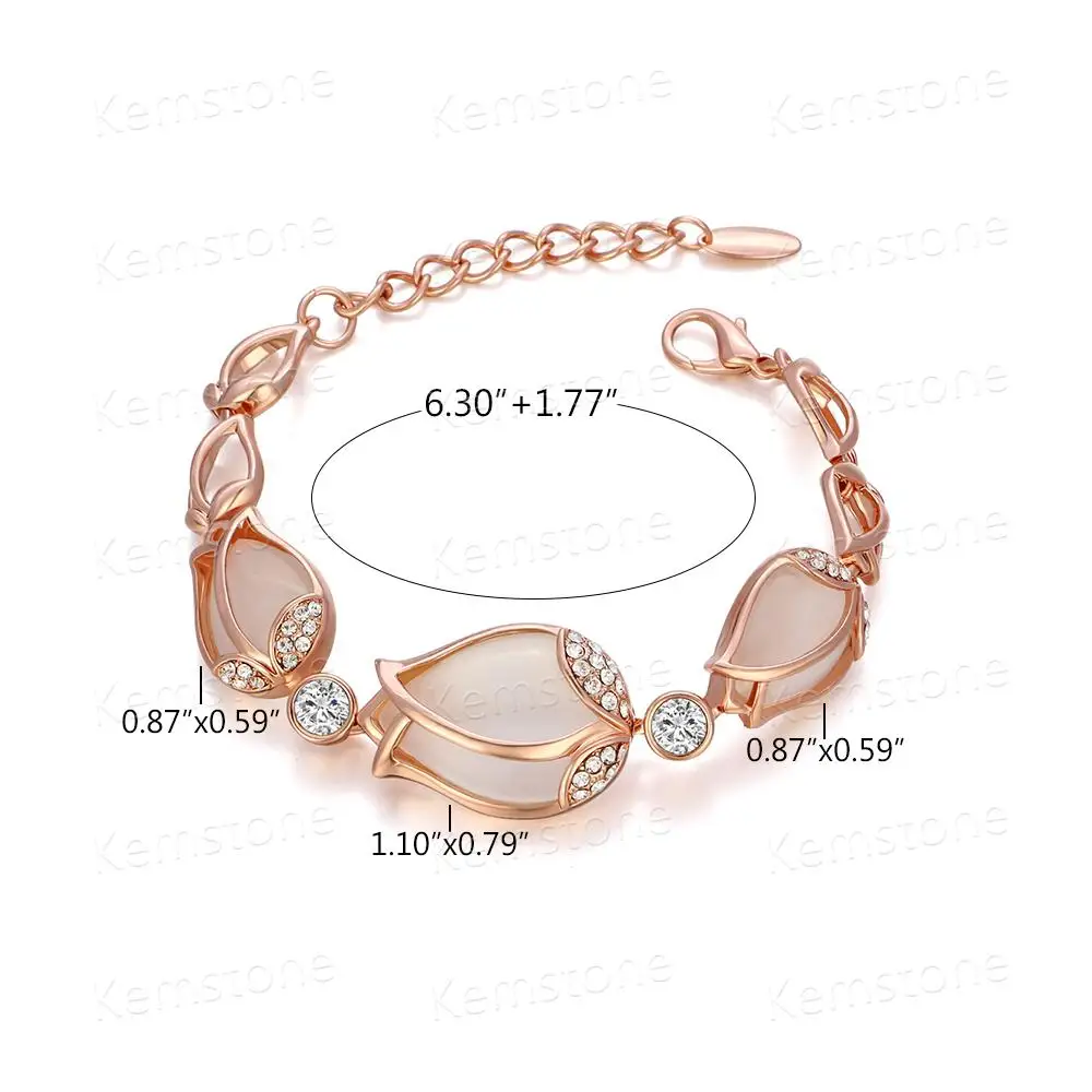 Kemstone Rose Flower Link Bracelet Cat's Eye Stone Cubic Zirconia Gold Color Women Fashion Jewelry | Украшения и аксессуары