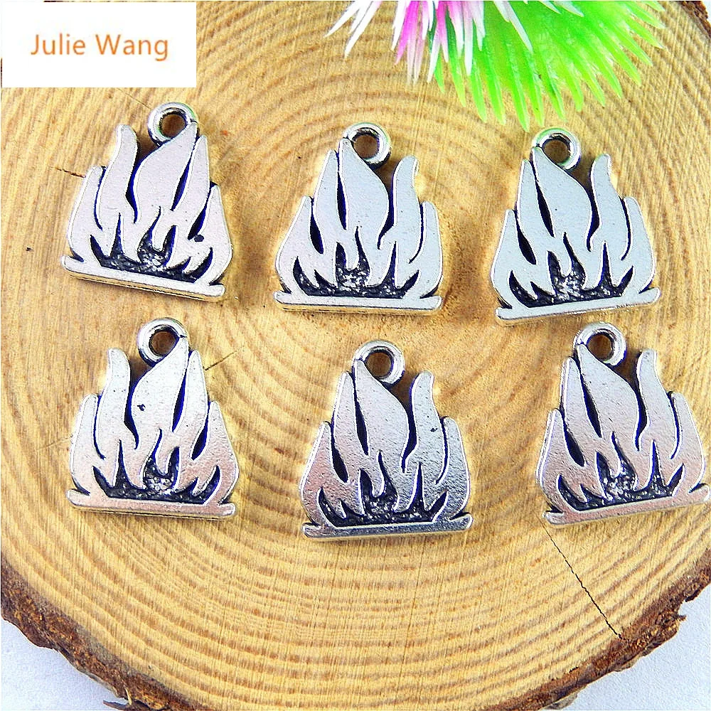 Julie Wang 10 шт. сплав Blaze Пламенные подвески старинные серебряные амулеты подвесное ожерелье браслет ювелирные изделия изготовление аксессуаров