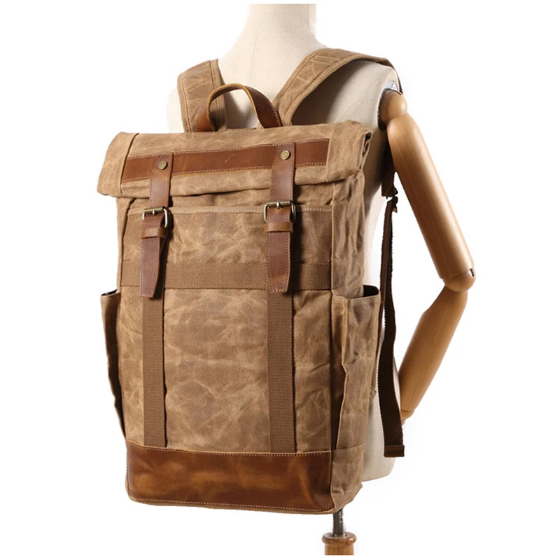 

Large Capacity Backpack Men Multifunction School Backpack for Teens Business Vintage Canvas Leather Travel Shoulder Backpack