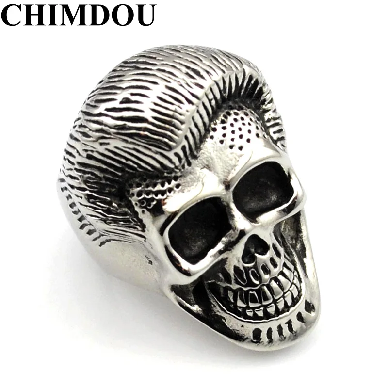 2018 Hair Style Men Rings PUNK Rock for Motorcycle Rider Biker Stainless Steel Skull Ring Jewelry AR370