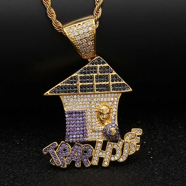 UWIN ловушка кулон в виде домика AAA CZ Bling Фиолетовый Iced Out микро вымощенный мешок денег ожерелье теннисные цепи мужские ювелирные изделия Хип-хоп - Окраска металла: Gold 2