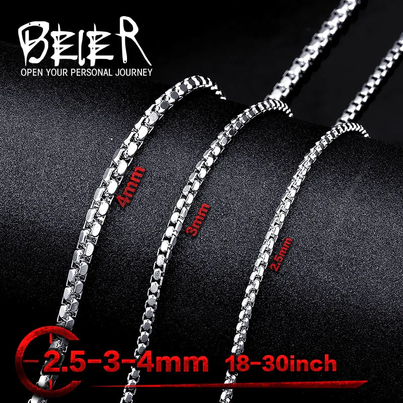 Beier 2.5mm/3mm/4mm Stainless Steel Necklace long Chain Trendy Boy Man BN1009 |