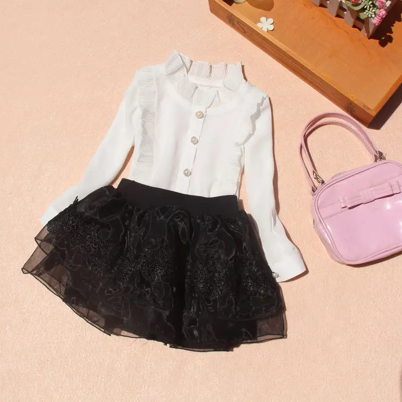 2017 блузка для девочек подростков 2 15 лет Осенние шифоновые школьные топы с