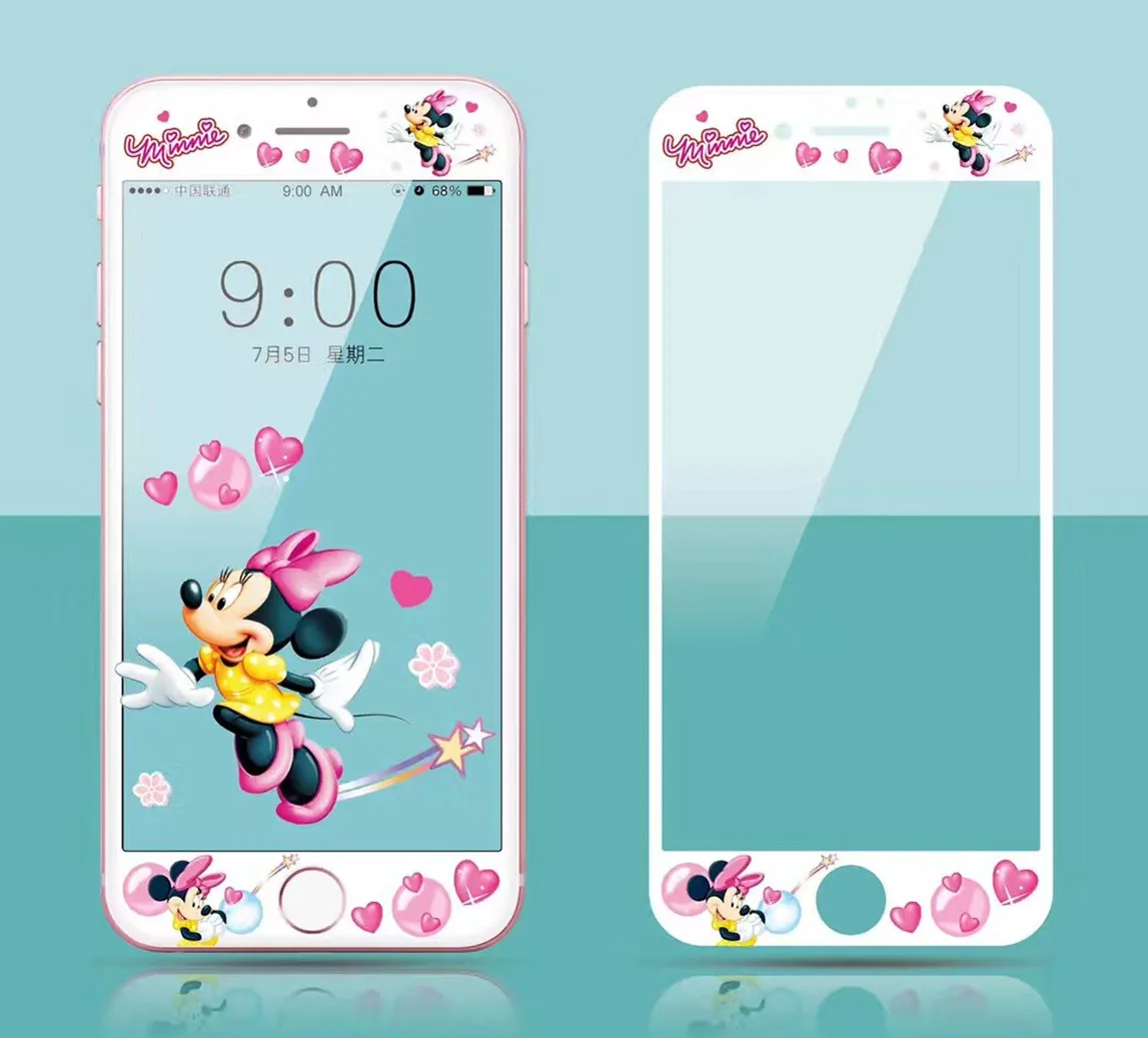 Мультфильм шаблон полное покрытие закаленное стекло для iPhone 6 6S 7 8 плюс Защитная пленка для экрана