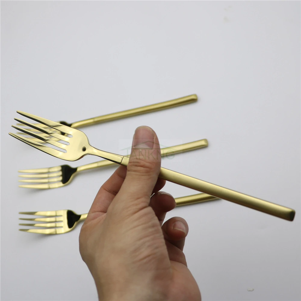 

JANKNG 4 Pcs/Lot Stainless Steel Dinner Fork Dinner Set Thickness Gold Fork Dinnerware Set for Dinner Salad Dessert Fruit Fork
