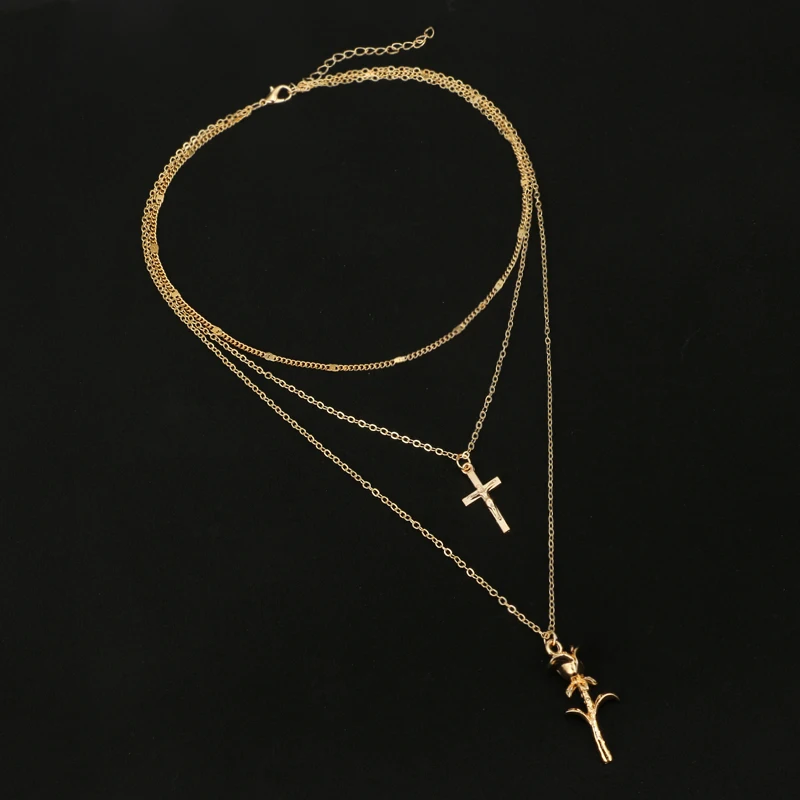 Женское многослойное ожерелье с подвеской в виде цветка розы|flower pendant necklace|necklaces
