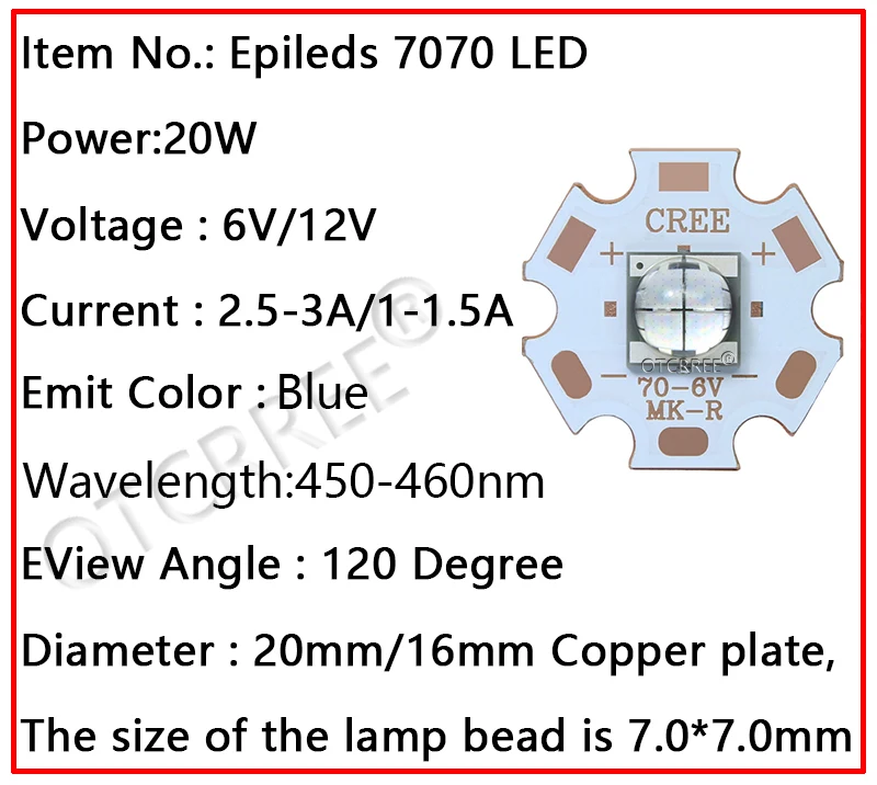 1 шт. 7070 20 Вт 6V12V светодиодный сменный Cree XHP70.2 SST-90 светодиодный излучатель синий 450nm автомобильный светильник диодный чип светильник с медной печатной платой