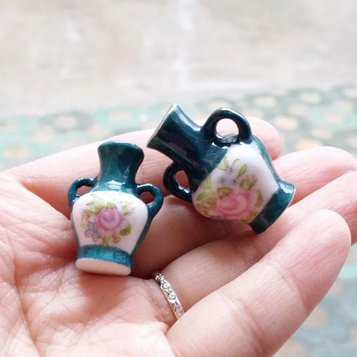 A01-X254 children baby gift Toy 1:12 Dollhouse mini Furniture Miniature rement ceramic flower vase 2pcs/set | Игрушки и хобби