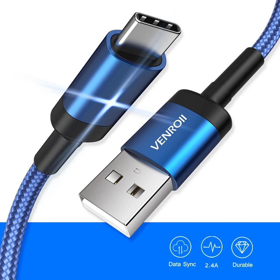 Venroii Тип usb C кабель для Xiaomi Redmi Note 7 mi 9 смартфон быстрой зарядки usbc samsung Galaxy S9 Oneplus 6