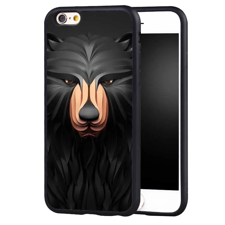 3D животного Лев лиса Сова deisgn Телефон чехол для iPhone 7 плюс 6 6S 5 5S SE 8 8x10 Черный