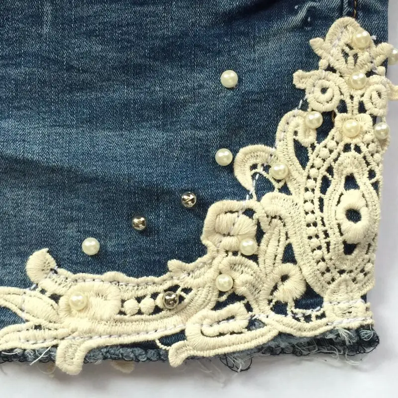 Джинсовые шорты большого размера для беременных повседневные кружевные Капри с