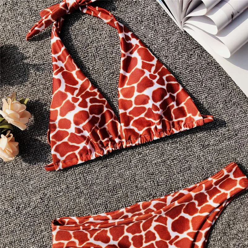 Bikinx красный леопардовая расцветка бикини 2019 mujer biquini треугольник с эффектом push up
