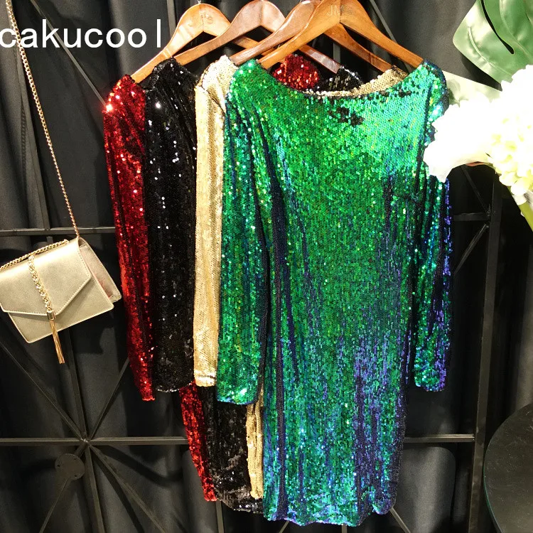 Весеннее платье с блестками Cakucool сексуальное длинным рукавом и открытой спиной