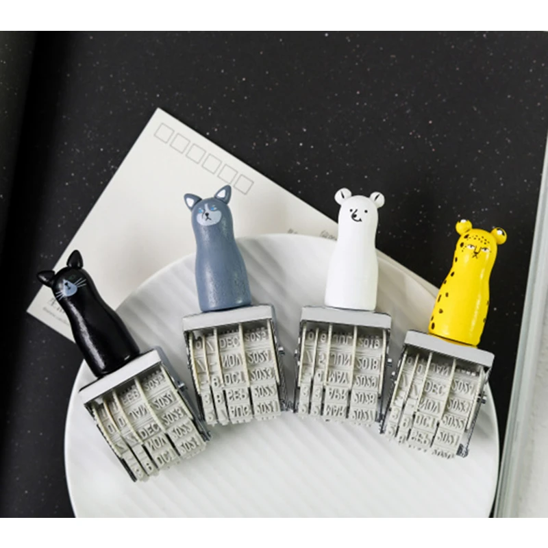 Животное деревянная ручка DIY штамп даты для DIY Скрапбукинг Ремесло Декор прокатки колеса винтажные школьные канцелярские принадлежности 4 цвета