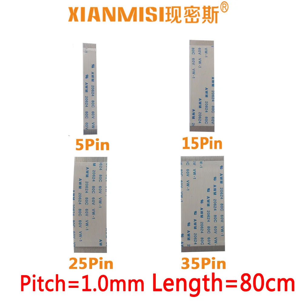FFC FPC плоский гибкий кабель-удлинитель для 5Pin 15Pin 25Pin 35Pin с одной стороны 1 0 мм Шаг AWM