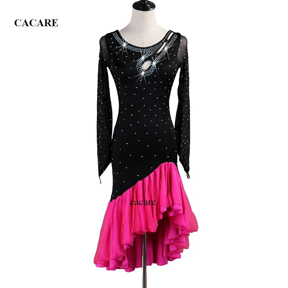 Женское платье для латиноамериканских танцев черное с бахромой и длинным