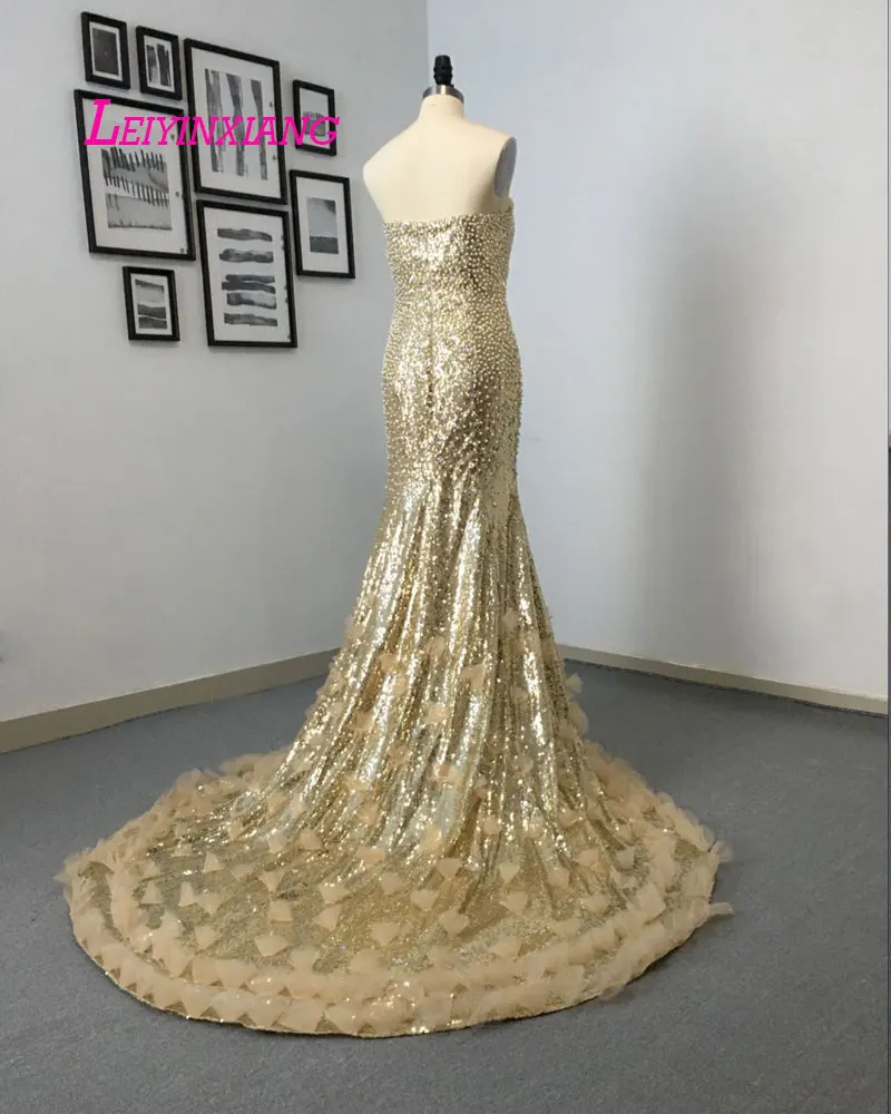 LEIYINXIANG Bling Nuevo Vestido de Noche Largo Piso Longitud La Sirena Que Rebordea Lentejuelas без рукавов платье для