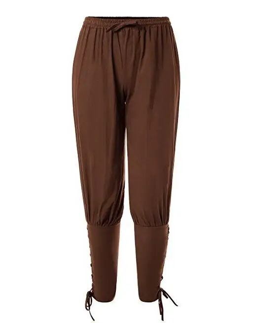 S-3XL Adult Men Medieval Renaissance Lounge Pirate Horseman Costume Loose Pants Viking Black Brown Navigator Leg Bandage Trouser