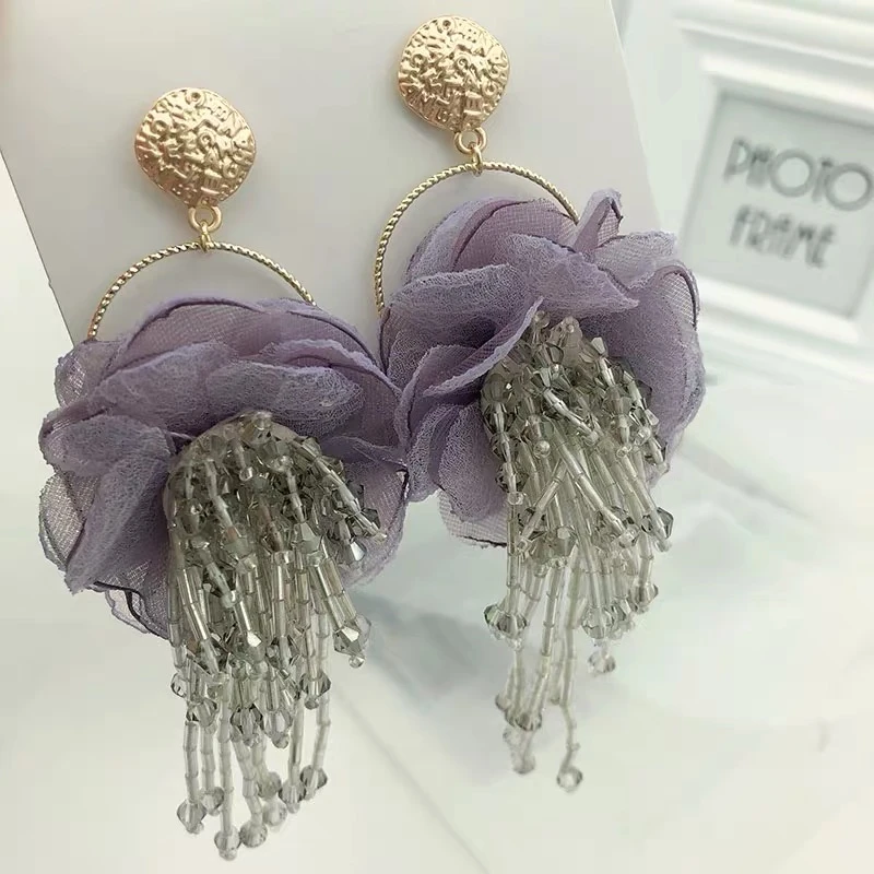 Новый корейский Лидер продаж большой цветок серьги Висячие романтические