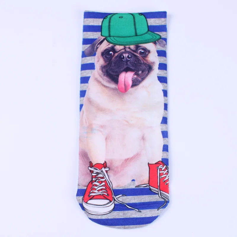 A pug Модные женские короткие носки до лодыжки, милые уникальные хлопковые повседневные женские носки с объемным рисунком животных - Цвет: A pug