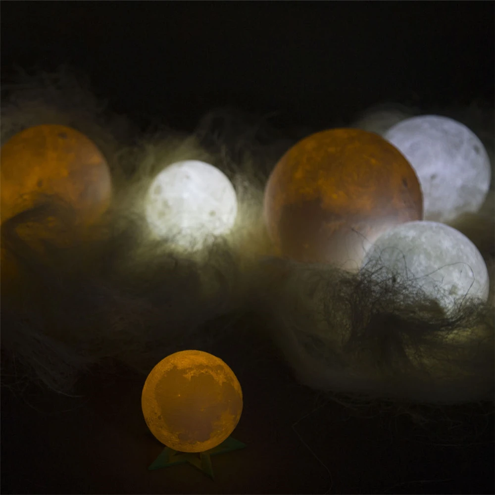 

LED 3D Printing Moon 9CM Dimmable lighting Touch Control Brightness Home Decorative Table moon Lighting