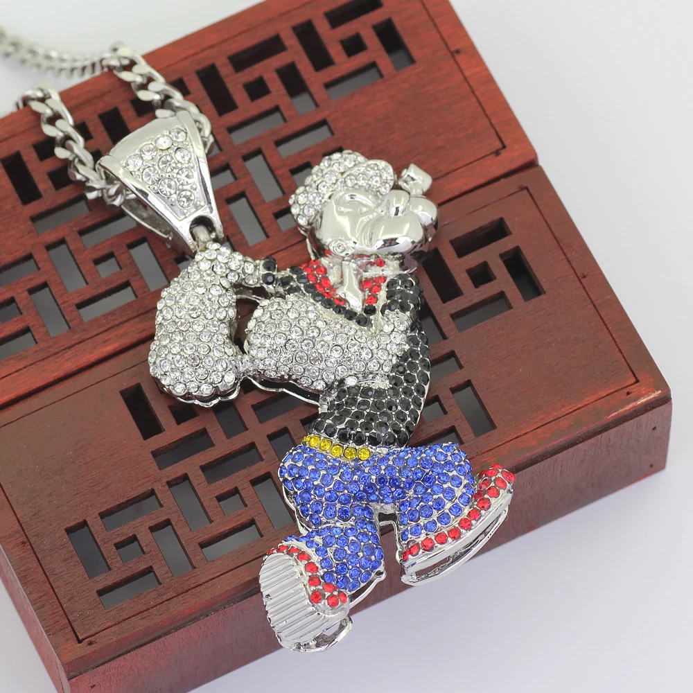 Bling Iced Out большой размер мультфильм фильм кристалл кулон хип хоп ожерелье 30 дюймов кубинская цепь N634B