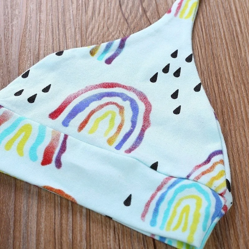 Newborn Baby Girl Boy Long Sleeve Romper Bodysuit Rainbow Pants and Hat Outfit 3Pcs Set | Детская одежда и обувь
