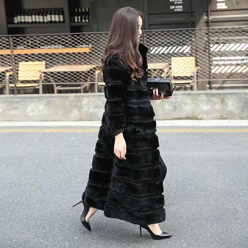 Длинная женская шуба из натурального меха кролика Рекс 120 см|real fur jacket|rex rabbit coatreal